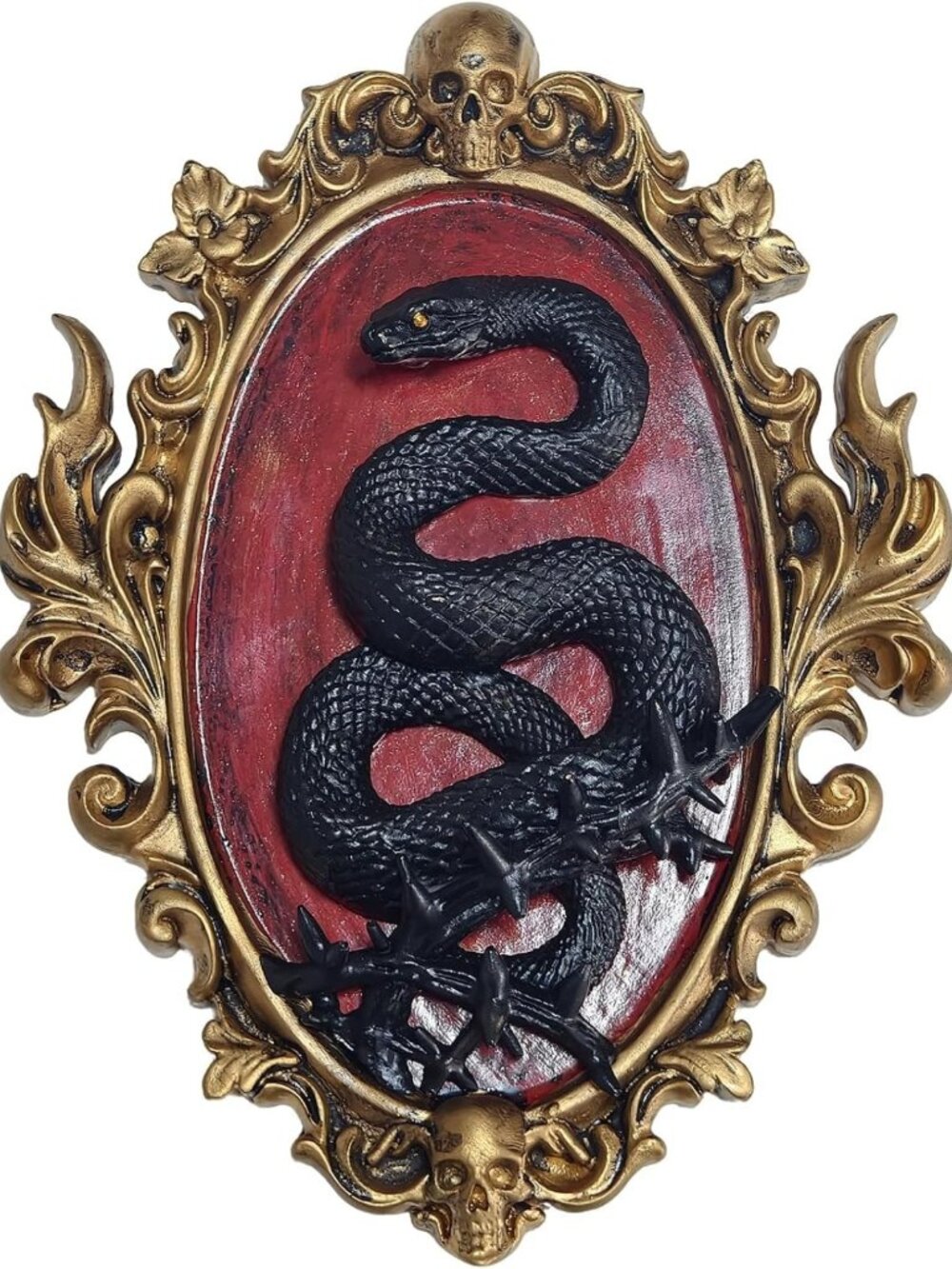3D Snake Wall Decor Sculpture with Gold Skull Frame | Unique Home Accent Art